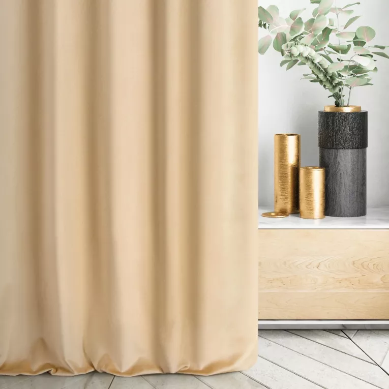Zasłona szyta na tunelu ENYA złota z miękkiej półmatowej tkaniny welwetowej