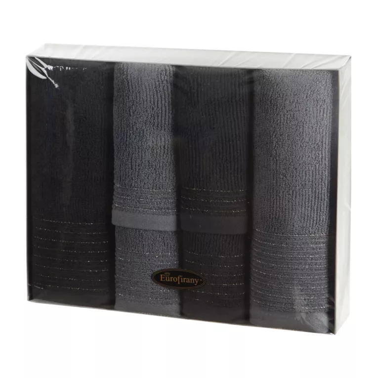 Zestaw ręczników bawełnianych na prezent 2 szt 30x50 cm, 2 szt 50x90 cm, 2 szt 70x140 cm kolor czarny, stalowy Eurofirany
