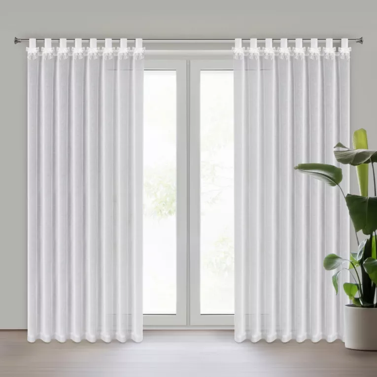 Firana biała zdobiona kokardkami 140x250 cm szelki ALEXSANDRA Eurofiarny