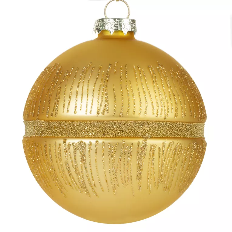 Złota szklana bombka choinkowa z koralikami 10 cm Eurofirany