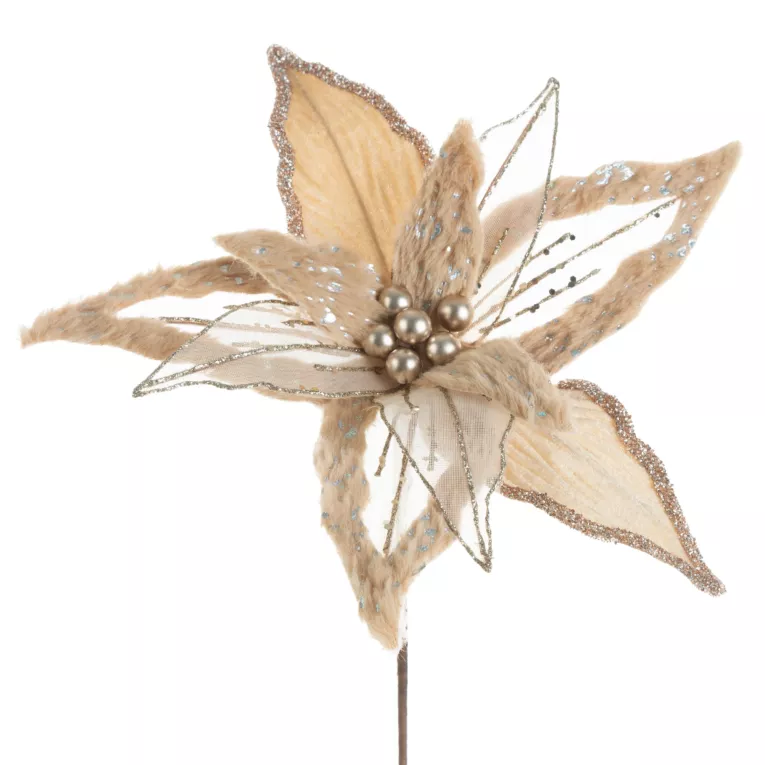 Kwiat świąteczny z futerka i siateczki Eurofirany