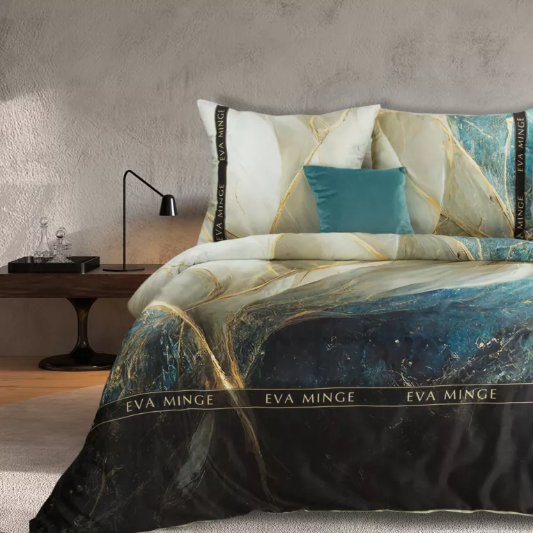 Pościel 160x200 z makosatyny bawełnianej kolor beżowy, niebieski z nowoczesnym wzorem SELENA Eva Minge Eurofirany