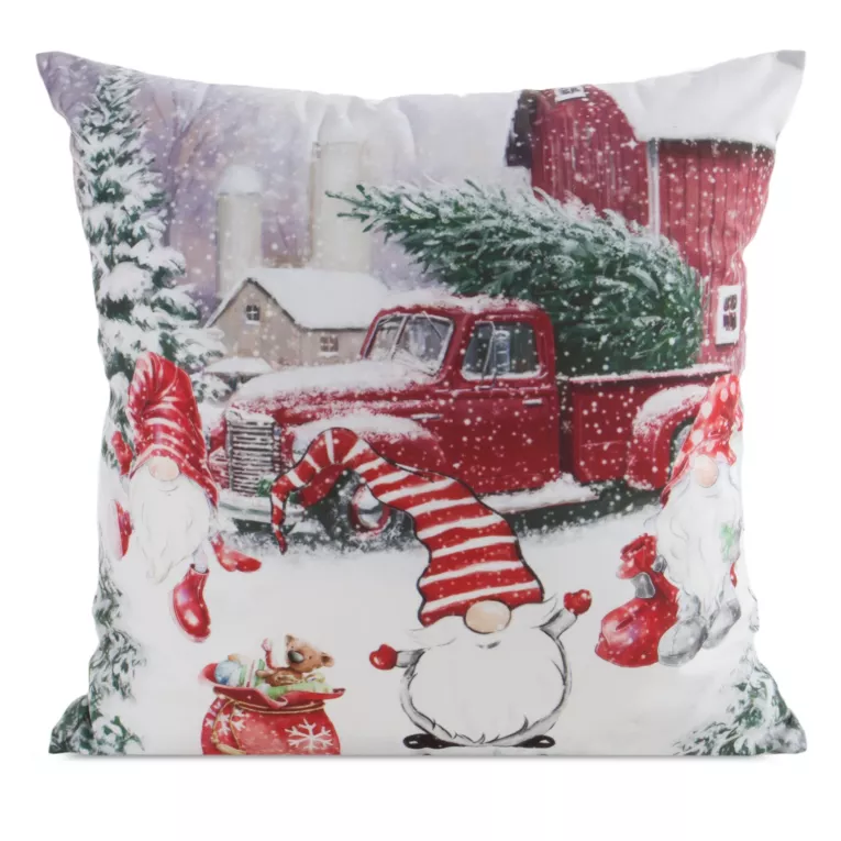 Poszewka na poduszkę 45x45 cm welwetowa czerwono, zielona zdobiona nadrukiem świątecznym Eurofirany
