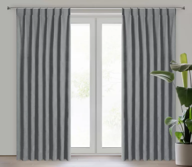 Zasłona szara z tkaniny welurowej 200x240 cm szerokość po zmarszczeniu flex 1:1,5 Dora Eurofirany