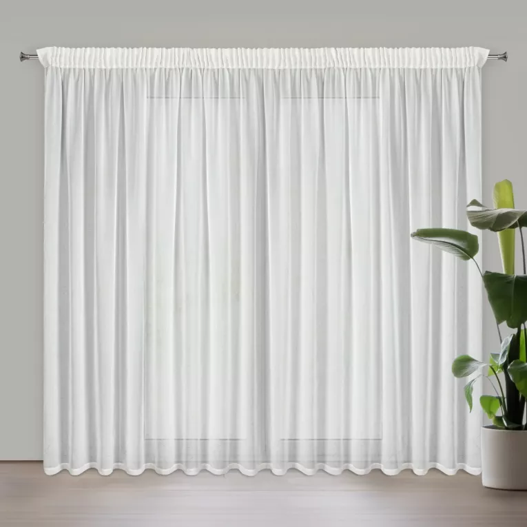 Firana biało, szampańska zdobiona marmurkowym nadrukiem 300x270 cm taśma HERA Eurofirany