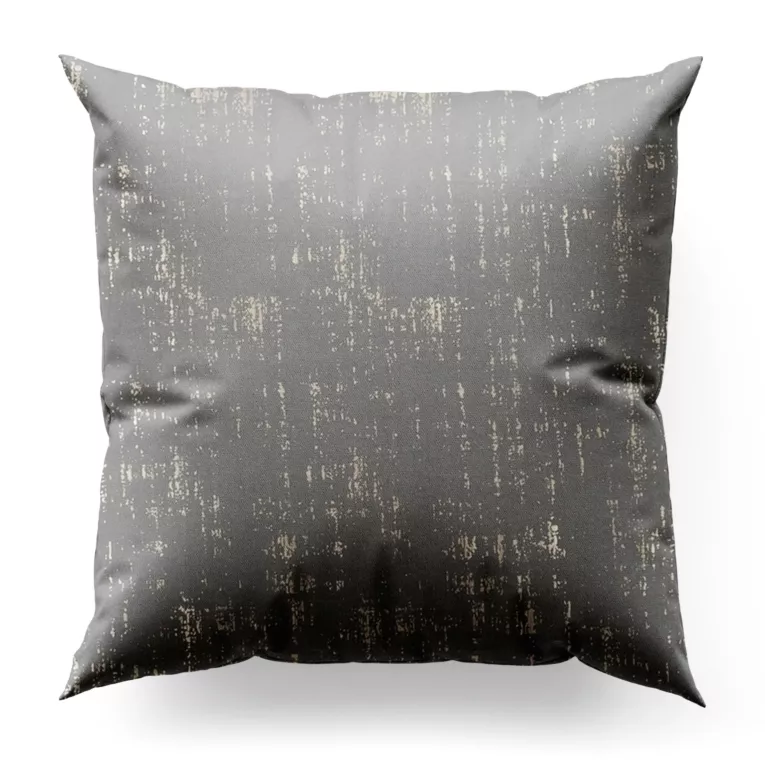 Poszewka szyta popielato złocista z miękkiej tkaniny o strukturze weluru z połyskliwym nadrukiem