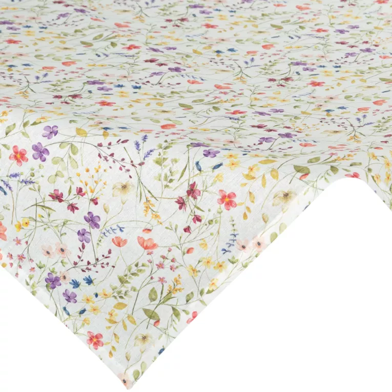 Obrus na stół plamoodporny 85x85 cm biało, fioletowy z motywem drobnych kwiatów - ANNA Eurofirany