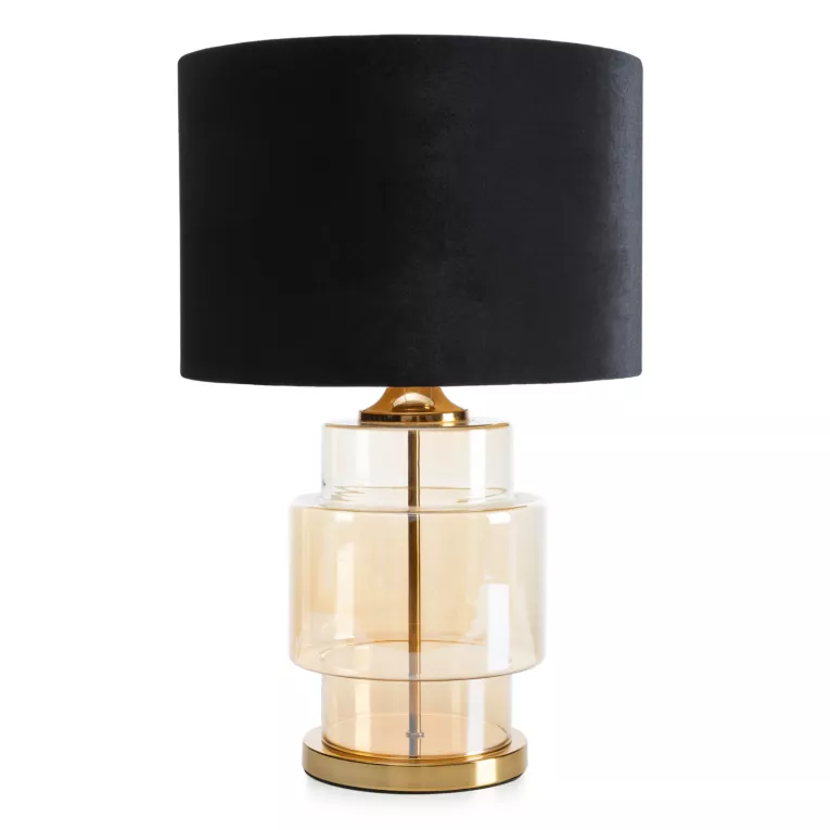 Lampa stołowa do pokoju czarna IAN z transparentnego szkła z błyszczącym welwetowym abażurem Eurofirany