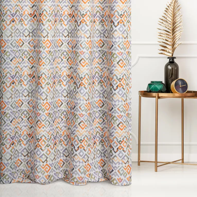 Zasłona szyta na przelotkach wielokolorowa z tkaniny bawełnianej o naturalnym płóciennym splocie