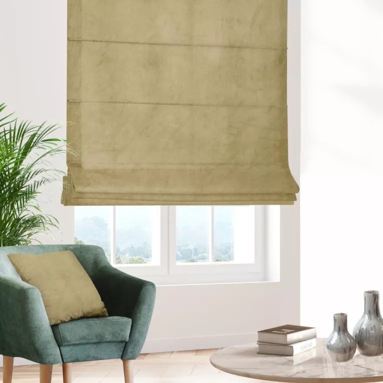 Roleta rzymska WALDO jasnobrązowa ze szlachetnej grubej tkaniny welwetowej o gramaturze 400g/m2