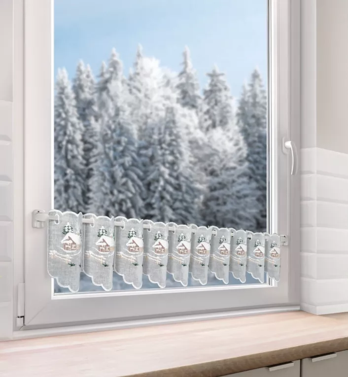 Tkanina firanowa zazdrostka z świątecznym haftem