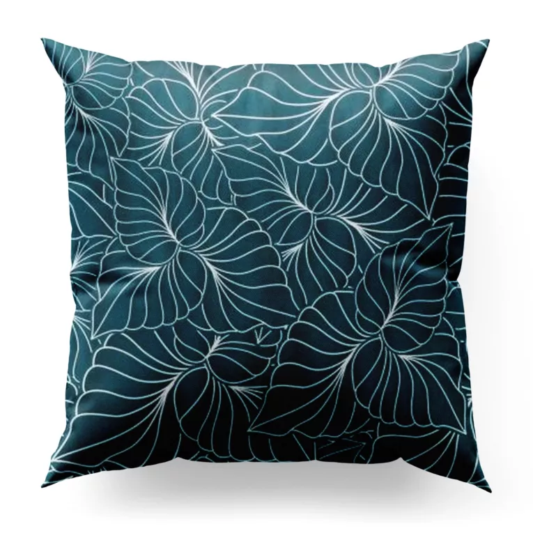 Poszewka szyta turkusowo biała z miękkiej, welwetowej tkaniny, z nadrukowanym dużym wzorem kwiatowym