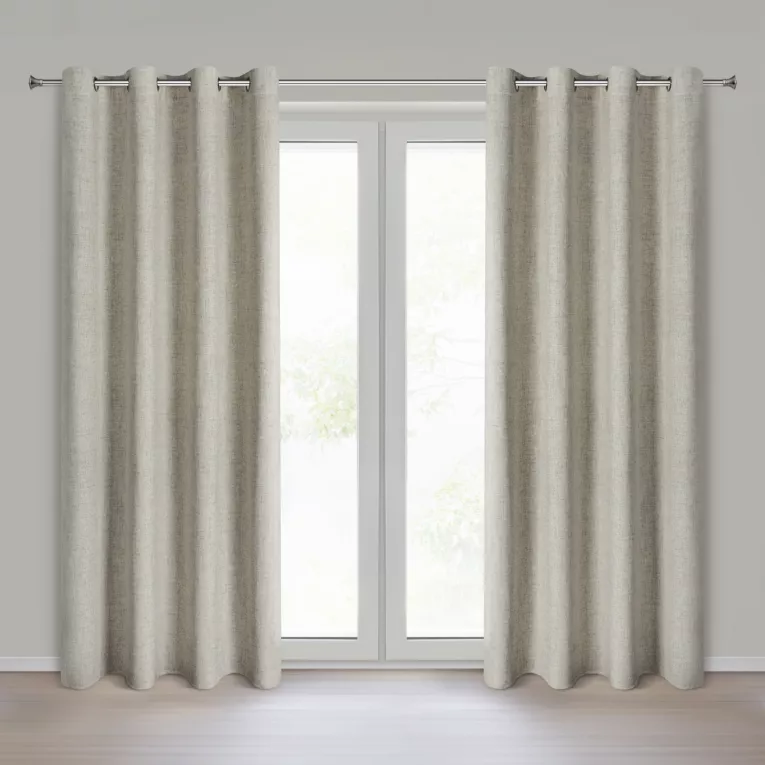 Zasłona ciemnobeżowa o naturalnym melanżowym splocie 140x250 cm przelotka - LINDA Eurofirany