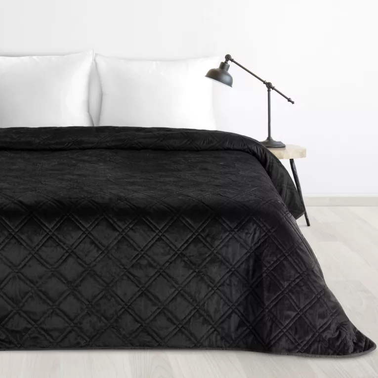 Narzuta welwetowa czarna 220x240 cm pikowana metodą hot press wzór geometryczny LUIZ 8 DESIGN 91 Eurofirany