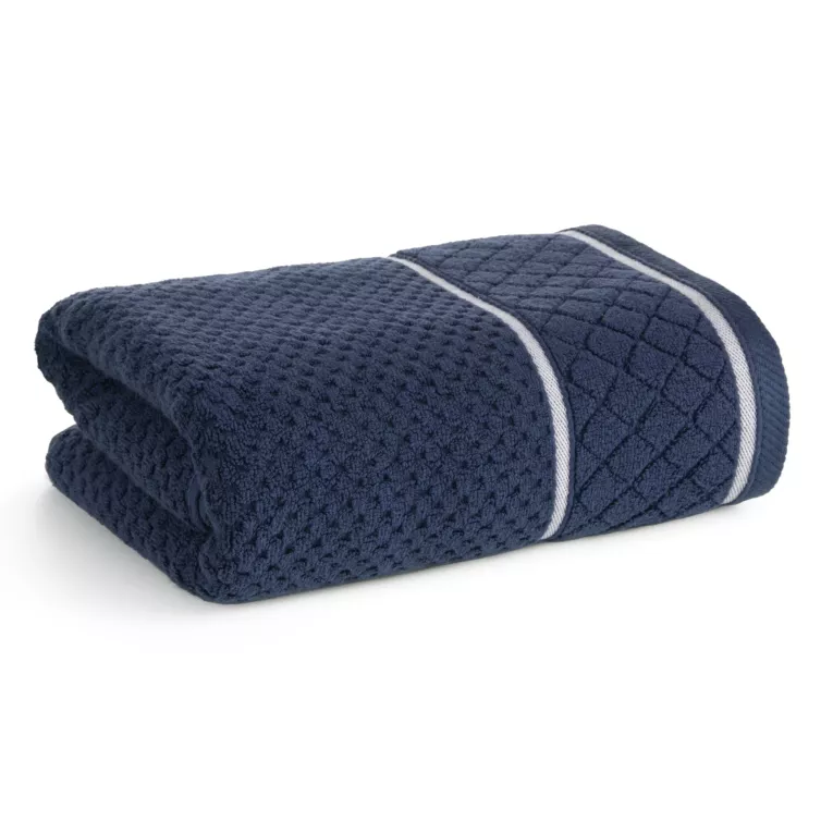 Ręcznik do rąk 30x50 cm bawełniany kolor granatowy o strukturze krateczki z ozdobną bordiurą 500 g/m2 FAVORI Eurofirany