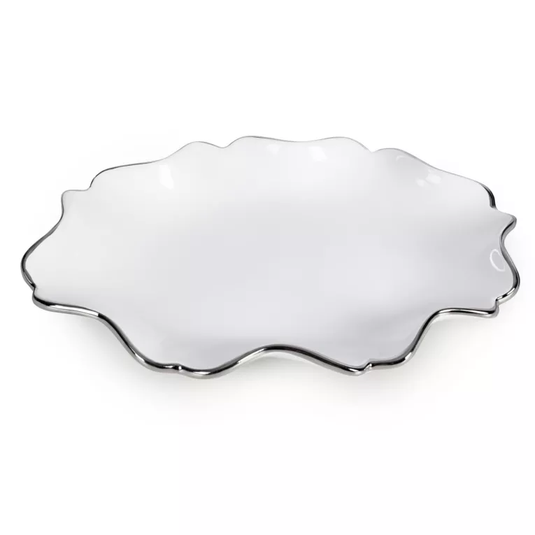 Patera ceramiczna dekoracyjna biało-beżowa o prostokątnym kształcie z efektem przecieranego drzewa 30x16x3 cm AUREN Eurofirany