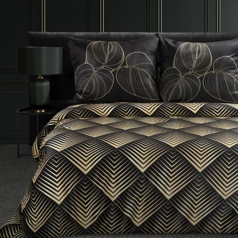 Pościel 220x200 z makosatyny bawełnianej kolor czarny, złoty z wzorem geometrycznym VICTORIA 2 Limited Collection Eurofirany