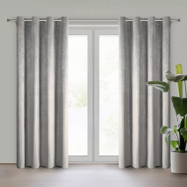 Zasłona srebrno, złota z welwetu zdobiona nakrapianym nadrukiem 135x250 cm przelotki - BETHY Eurofirany