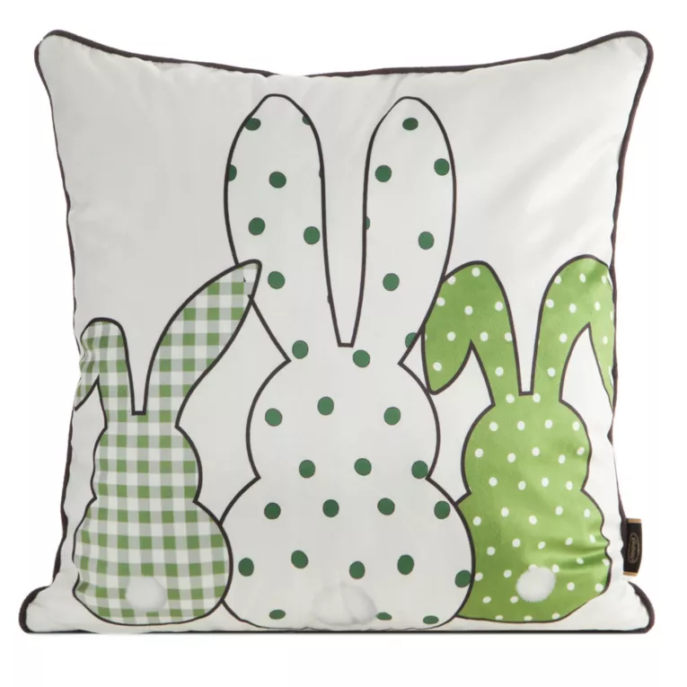 Poszewka na poduszkę 45x45 cm welwetowa z nadrukiem króliczków zielono, biała WIOSNA 4 Eurofirany