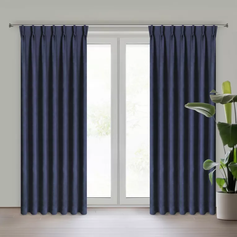 Zasłona granatowa z tkaniny welurowej 50x220 cm szerokość po zmarszczeniu flex 1:2 Dora Eurofirany