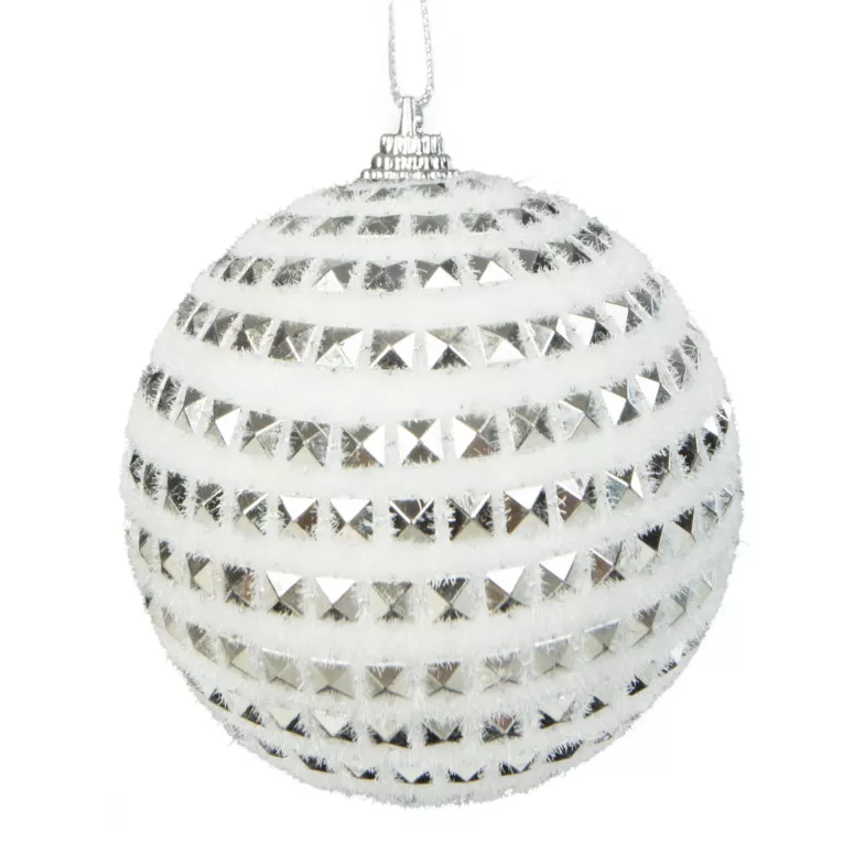 Biała bombka ze srebrnymi cekinami  8cm Eurofirany