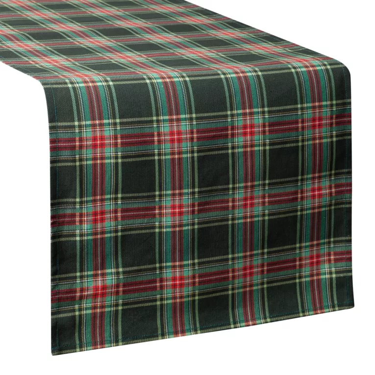 Bieżnik świąteczny na stół 40x140 cm czerwono, zielony bawełniany zdobiony kratą AURORA Eurofirany
