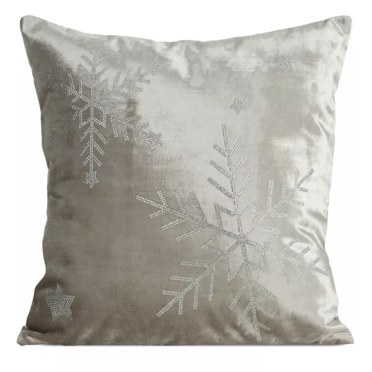 Poszewka na poduszkę świąteczna 45x45 cm welwetowa z lśniącymi kryształkami i elegancką lamówką Eurofirany