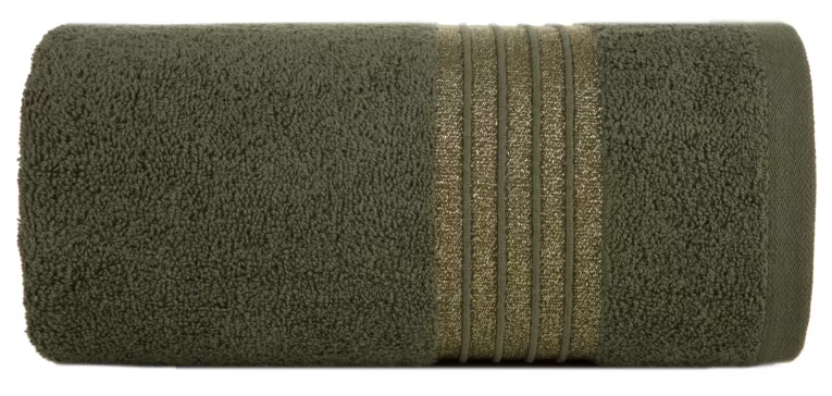 Ręcznik do rąk 30x50 cm bawełniany kolor oliwkowy zdobiony paseczkami 500 g/m2 LILA Eurofirany