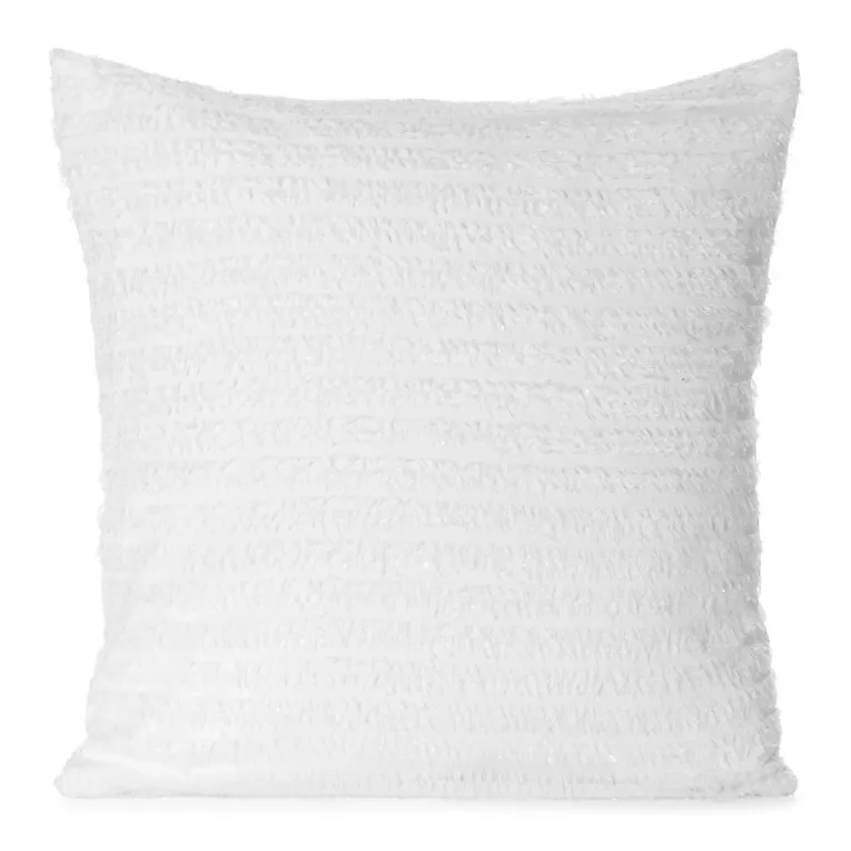 Poszewka na poduszkę 45x45 cm z szyfonowej tkaniny zdobiona moherową nicią biała REINA EVA MINGE Eurofirany
