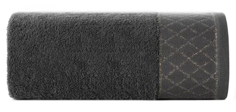 Ręcznik kąpielowy 50x90 cm bawełniany kolor stalowy zdobiony wzorem geometrycznym 500 g/m2 LAYLA Eurofirany