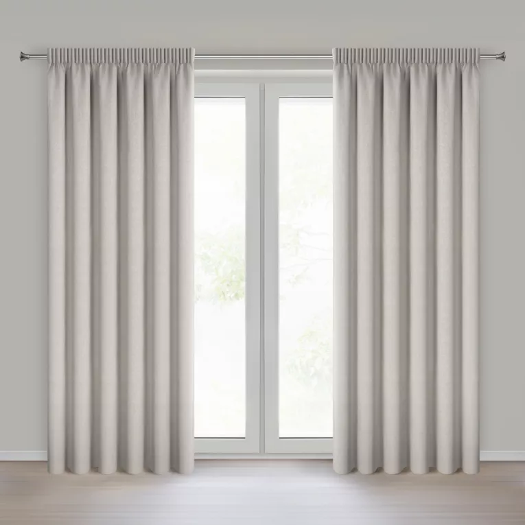 Zasłona beżowa 100% zaciemniająca o naturalnym widocznym splocie 140x270 cm taśma - ZOEY Eurofirany