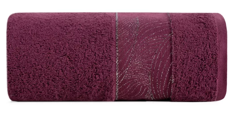 Ręcznik kąpielowy 50x90 cm bawełniany kolor bordowy z żakardową bordiurą podkreślona srebrną nicią 500 g/m2 MARIEL Eurofirany