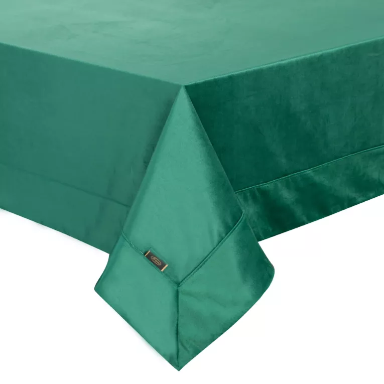 Obrus ciemnozielony 145x180 cm welwetowy VELVET z ozdobną listwą