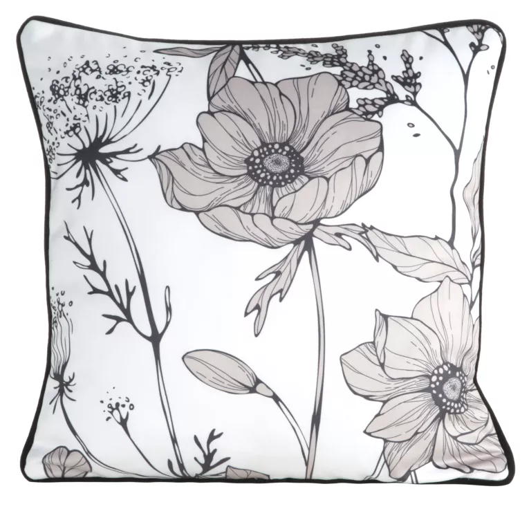 Poszewka na poduszkę dwustronna 45x45 cm welwetowa z motywem roślinnym z wypustką na brzegach biało, beżowa AGNES EUROFIRANY PREMIUM
