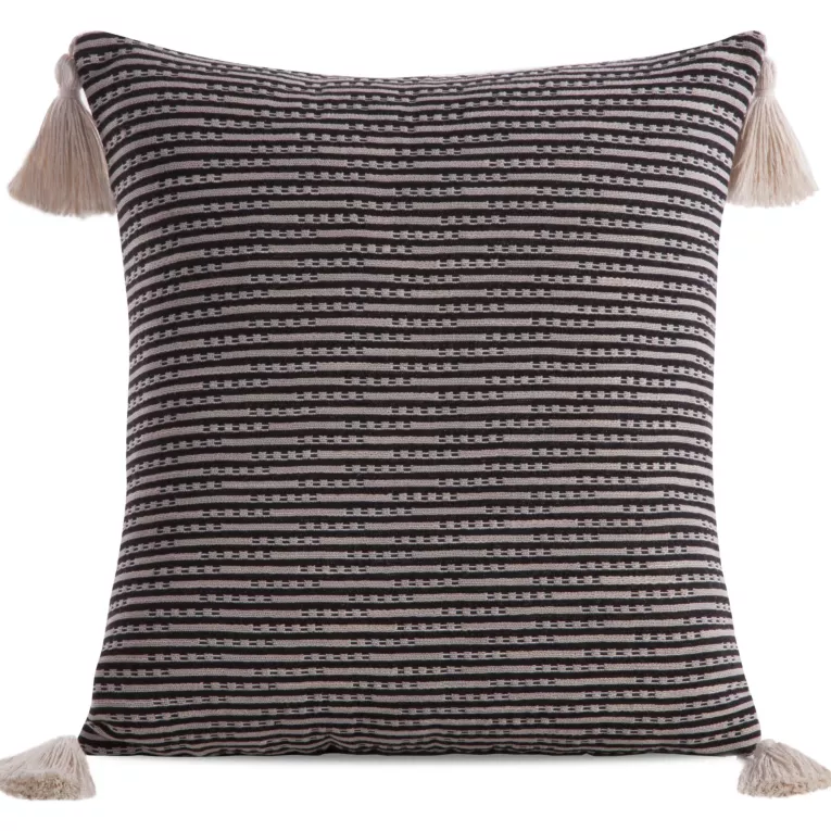 Poszewka na poduszkę 45x45 cm bawełniana ze zdobionymi na rogach chwostami czarna BOHO Eurofirany