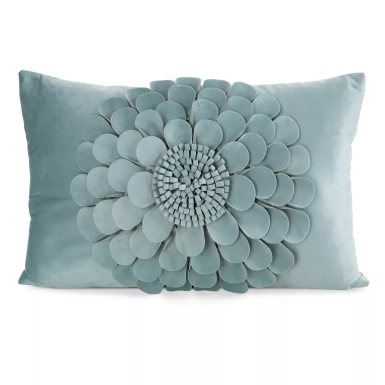Poszewka na poduszkę 30 x 50 cm z welwetu kolor miętowy zdobiona kwiatem 3D FLORES 2 Eurofirany