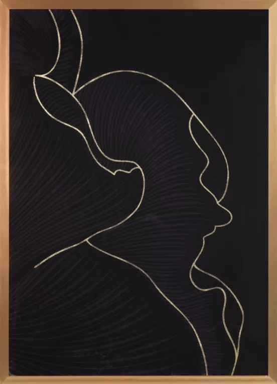 Obraz czarny PEONIA 6 ze złotym błyszczącym nadrukiem w złotej ramie Limited Collection Eurofirany