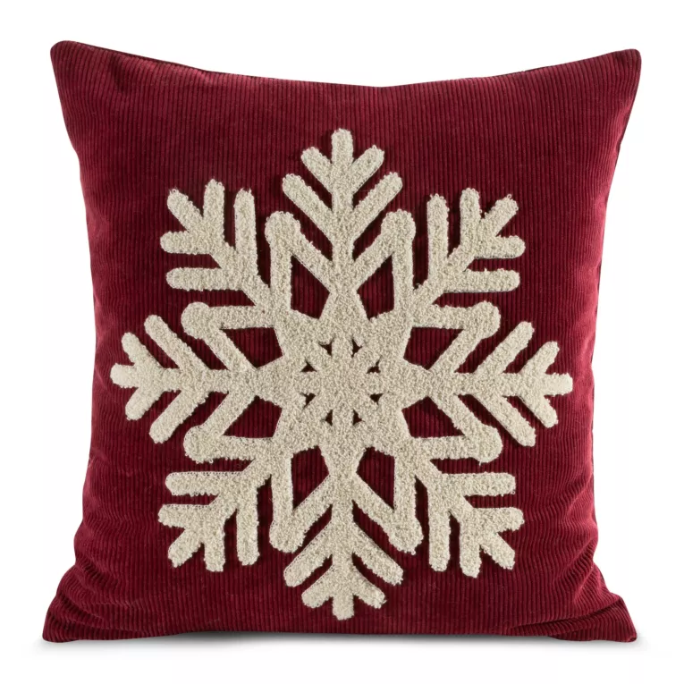 Poszewka na poduszkę 45x45 cm sztruksowa z wypukłym wzorem śnieżynki bordowo, kremowa Eurofirany