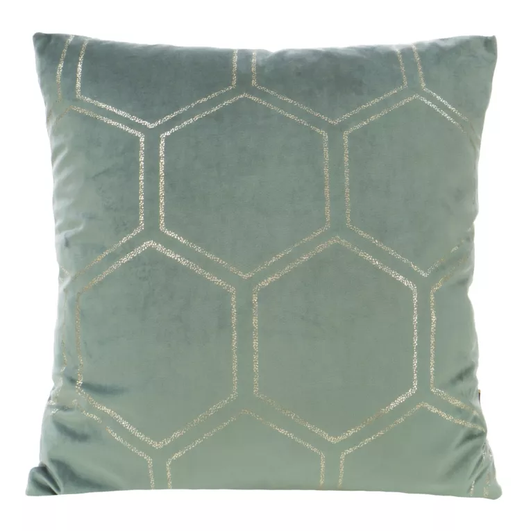 Poszewka na poduszkę 45x45 cm welwetowa ze złotym wzorem plastra miodu miętowo BLINK Eurofirany