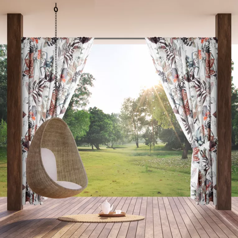 Zasłona biało, pomarańczowa z wodoodpornej tkaniny idealna do ogrodu i na taras 155x200 cm tunel GARDEN Eurofirany