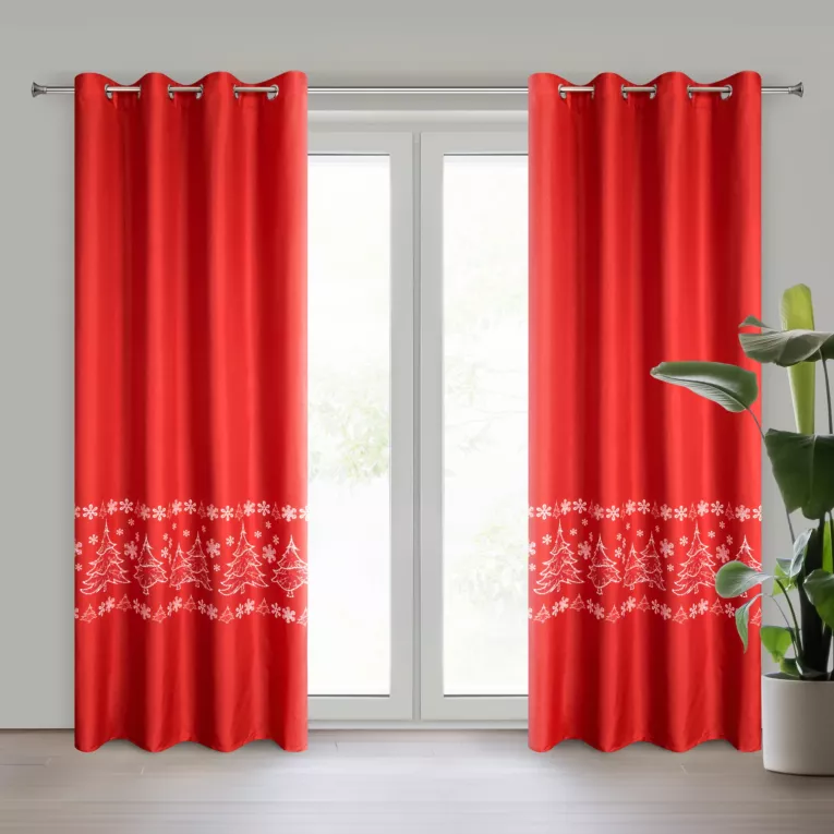 Zasłona czerwono, biała świąteczna 140x250 cm przelotka RUBI Eurofirany