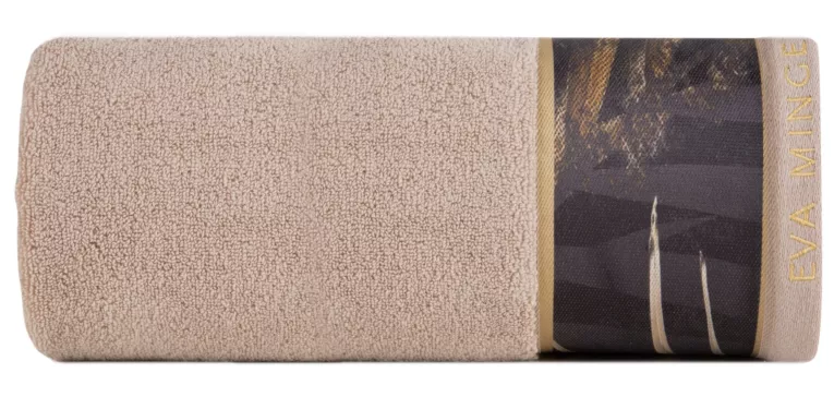 Ręcznik kąpielowy 70x140 cm bawełniany kolor beżowy,brązowy z designerską bordiurą 500 g/m2 Eva Minge Eurofirany