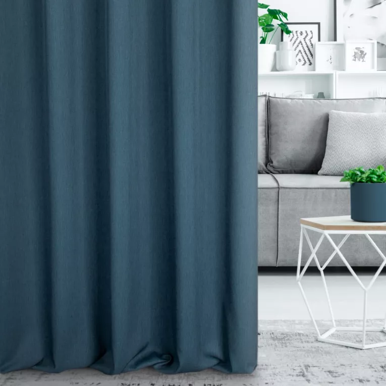 Zasłona szyta na taśmie fala niebieska z miękkiej tkaniny z efektem melanżu