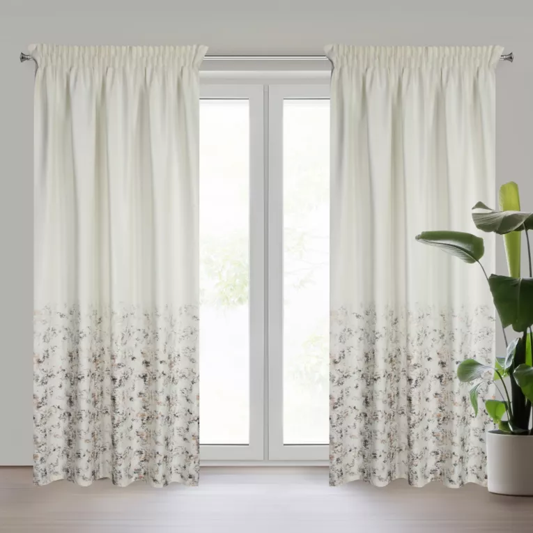 Zasłona kremowo, szampańska z nadrukiem metalicznym z welwetu 140x270 cm taśma MARIELA Eurofirany