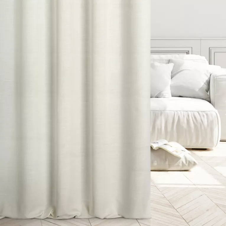 Zasłona szyta na taśmie fala naturalno beżowa z tkaniny o naturalnym splocie, w stylu ekologicznym