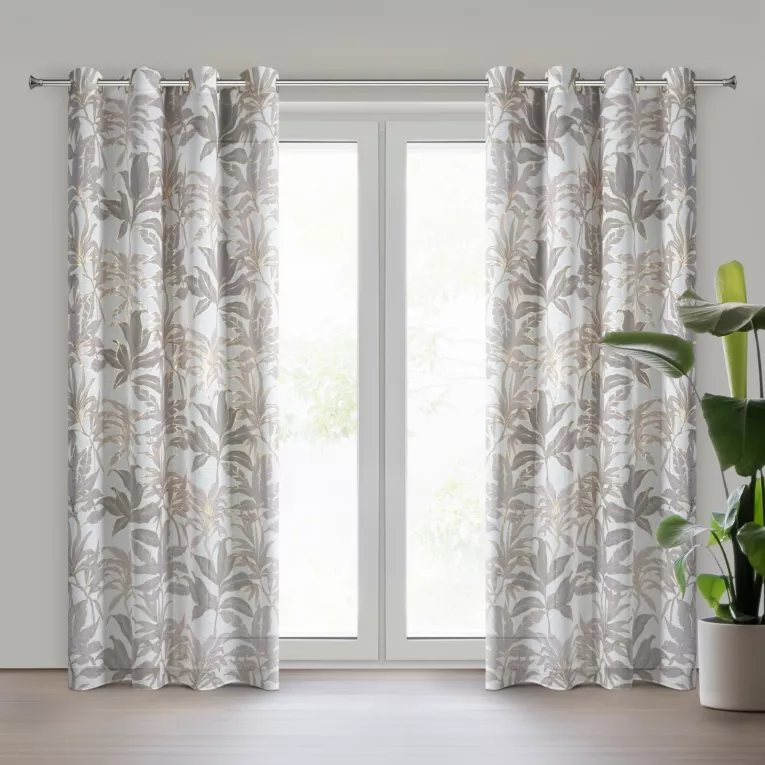 Zasłona biała z półprzeźroczystej tkaniny zdobiona błyszczącym nadrukiem 135x250 cm przelotka - ANELI Eurofirany