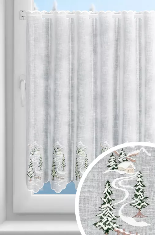 Tkanina firanowa zazdrostka z świątecznym haftem