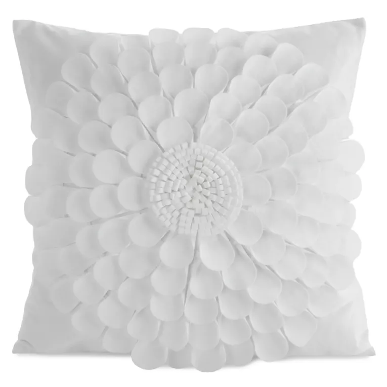 Poszewka na poduszkę 45 x 45 cm z welwetu kolor kremowy zdobiona kwiatem 3D FLORES 2 Eurofirany