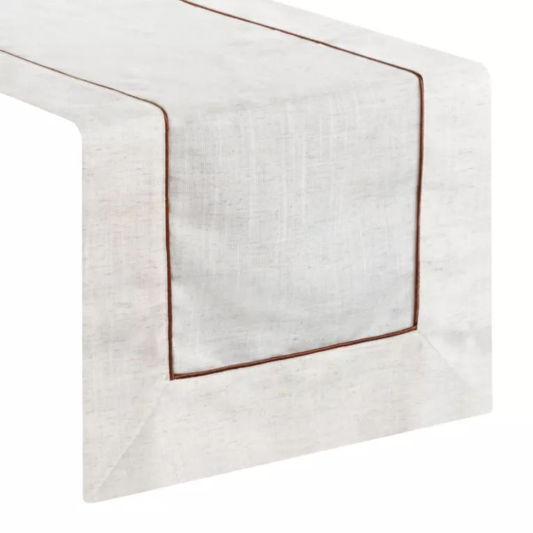 Bieżnik na stół 40x140 cm naturalno, brązowy z dodatkiem lnu NATURA z ozdobną listwą i wypustką