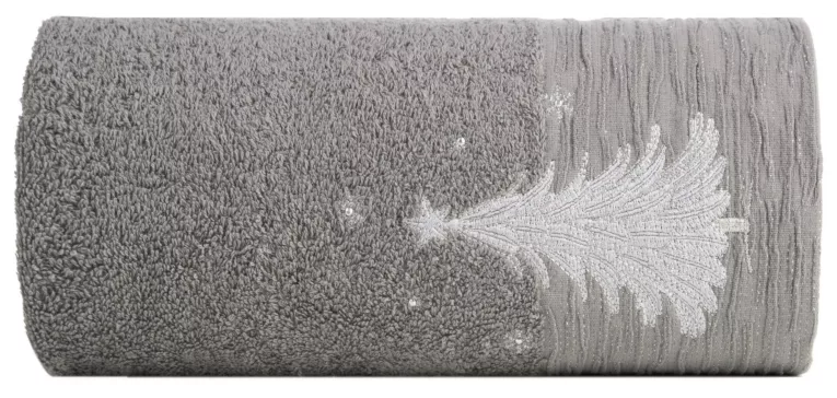 Ręcznik kąpielowy świąteczny 70x140 cm bawełniany kolor stalowy,srebrny zdobiony świątecznym haftem 480 g/m2 JOY Eurofirany